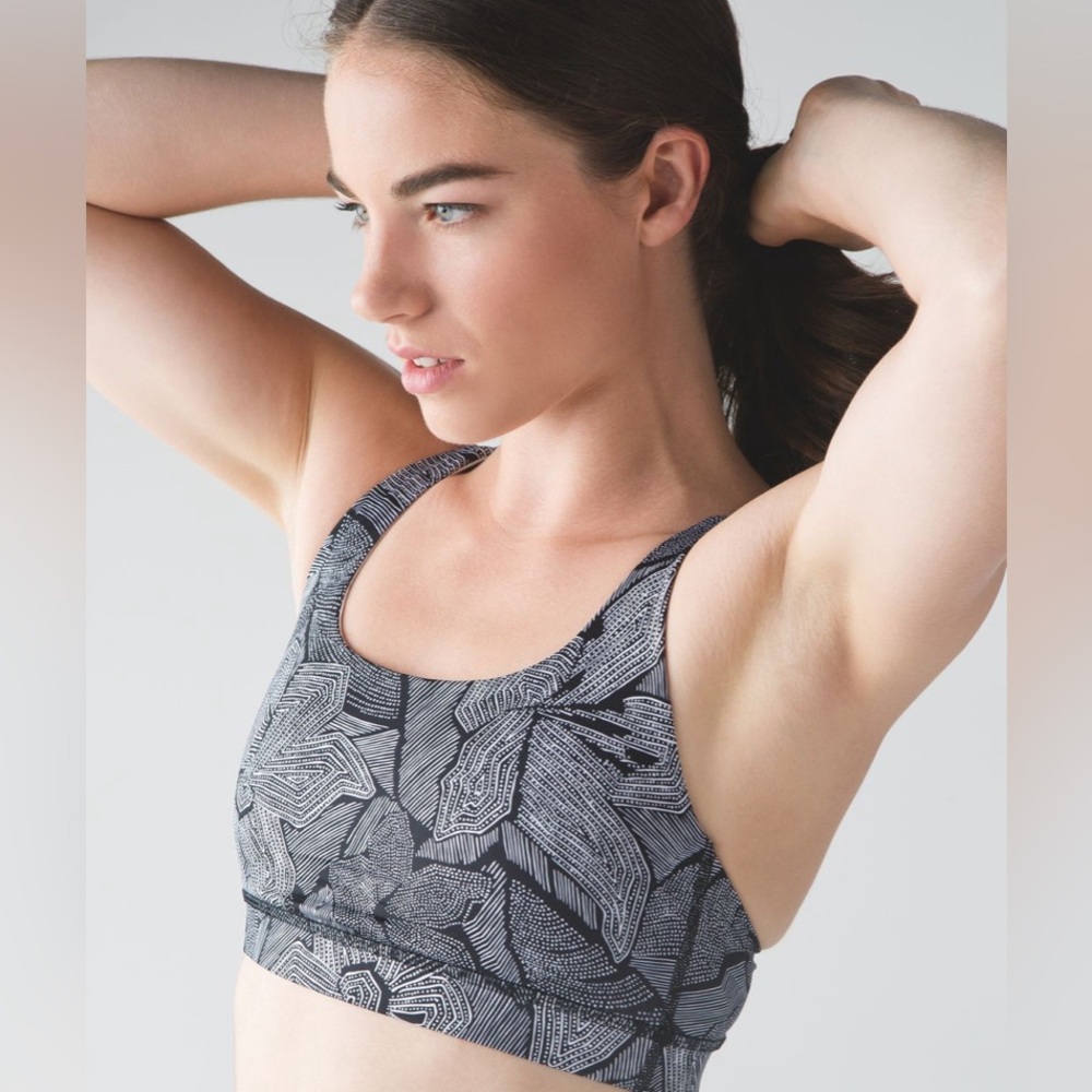 Lululemon Women’s Energy Sports Bra in Mini Dottie Tribe Black White Size 10